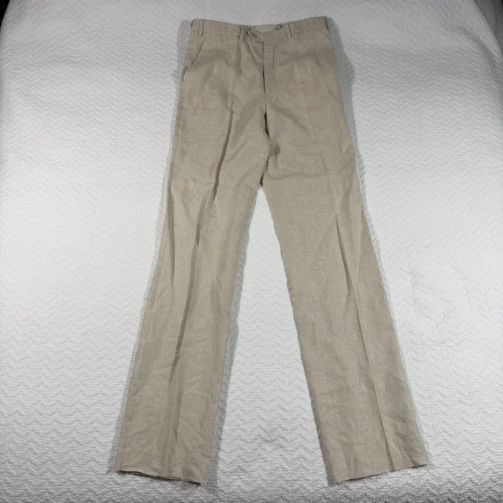 Brioni Cannes 100% Linen Pants Trousers Mens 34 Unhemmed Beige Made in Italy NWT